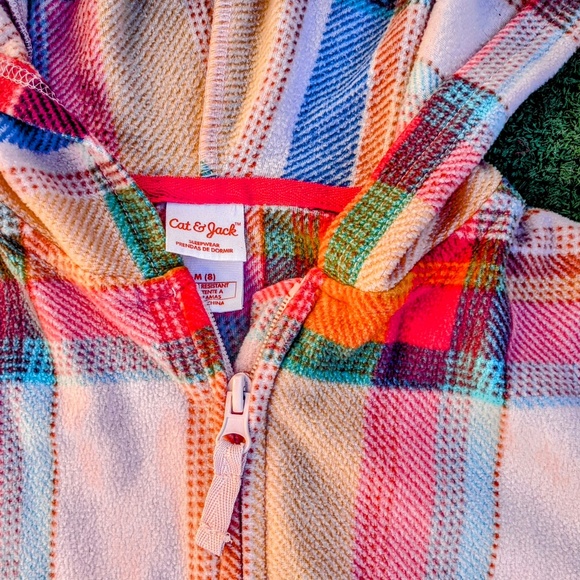 Cat & Jack Girls Fleece Union Suit One Piece Hooded Pajama Plaid Medium Sz8 EUC - Picture 5 of 5